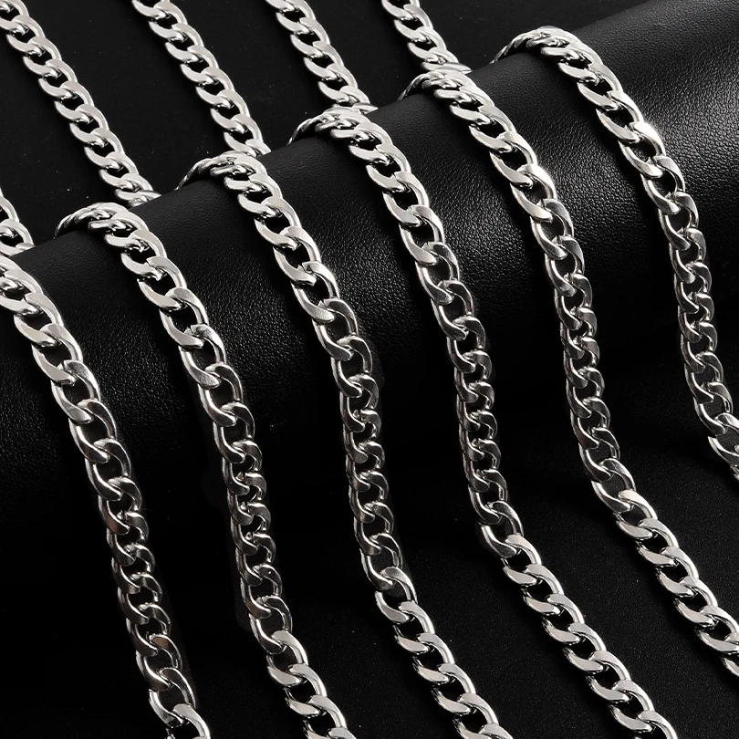 

45/50/60/70/80/90cm Long Stainless Steel Cuban Link Chain Necklaces For Women Men Accessories Punk Fashion Choker Jewelry Collar