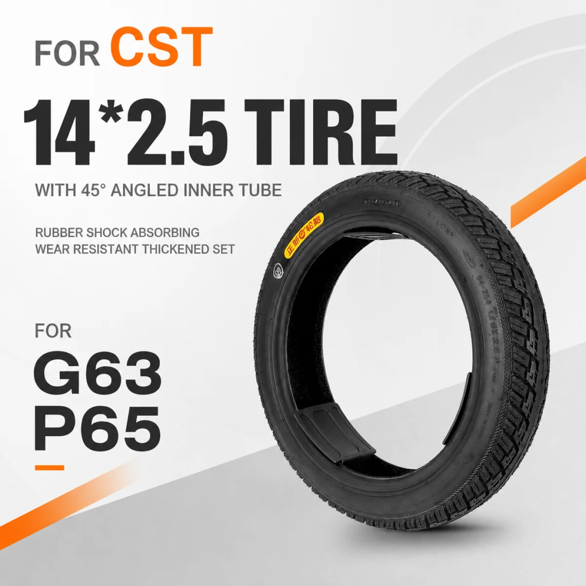CST 14*2.5 Tire with 45° Angled Inner Tube Rubber Shock Absorbing Wear Resistant Thickened Set