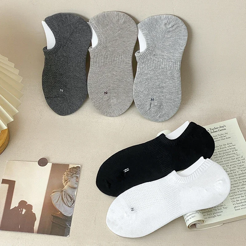 

5 Pairs/Lot Men's Socks Summer New Casual Plain Boat Socks Invisible Breathable Absorb Sweat Simple Sports Mesh Socks For Man