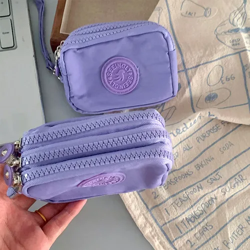 Cartera de gran capacidad, tarjetero, identificación bancaria, llaves de tarjetas de crédito, bolsas de almacenamiento para auriculares, monedero con cremallera de tres capas