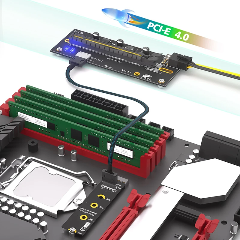 Karta rozszerzeń NVME M.2 M-Key 2230-2280 do PCI-E4.0 X16 + Kabel przedłużający Oculink SFF-8612/8611 z zasilaniem ATX 12V 6PIN do karty graficznej — zdjęcie produktu 5