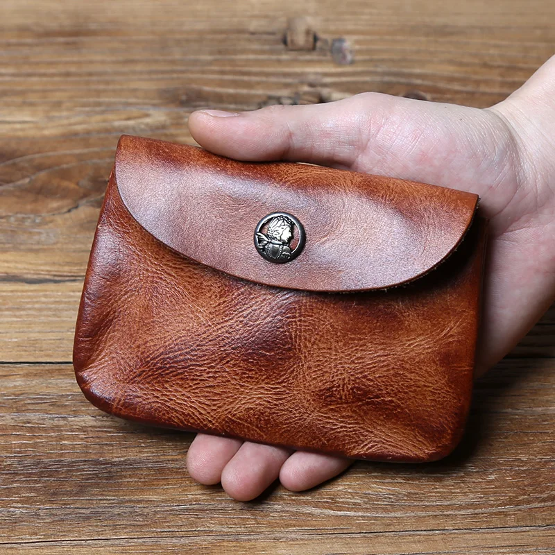 Nzpj Vintage Echt leder Herren Karten tasche Original natürliche Rindsleder Zero Wallet Damen Münz tasche Kreditkarten tasche Schlüssel tasche – Detail 3
