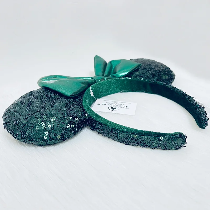 Disney Dark Green Sequins Ear Headband For Adults Headband Mickey PP Cotton Headband Minnie Ear Accessories Headwear