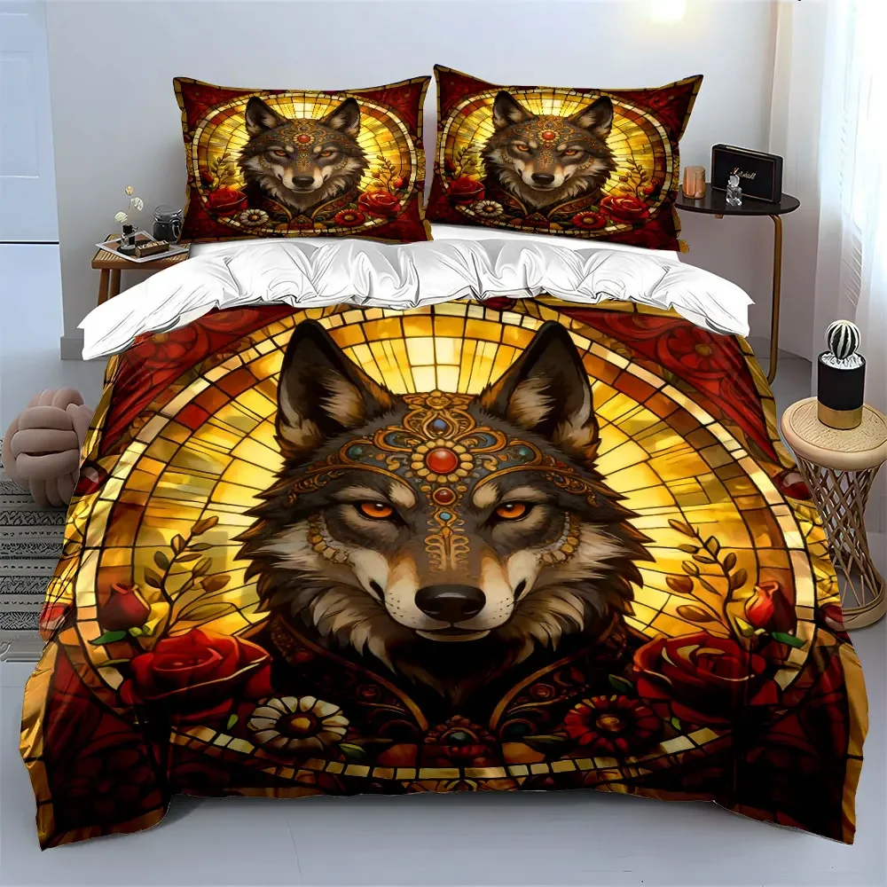 

"Decorative Wolf Stained Glass Art" Soft Comfortable Duvet Cover Bedding Set Included 1*Duvet Cover & 2*Pillowcases, gift