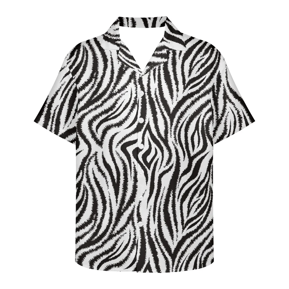 

Fashion Zebra Pattern Printing New Men's Shirt Hawaii Summer Beach Blouse Tops Men Breathable Casual V neck Short Sleeve Shirts