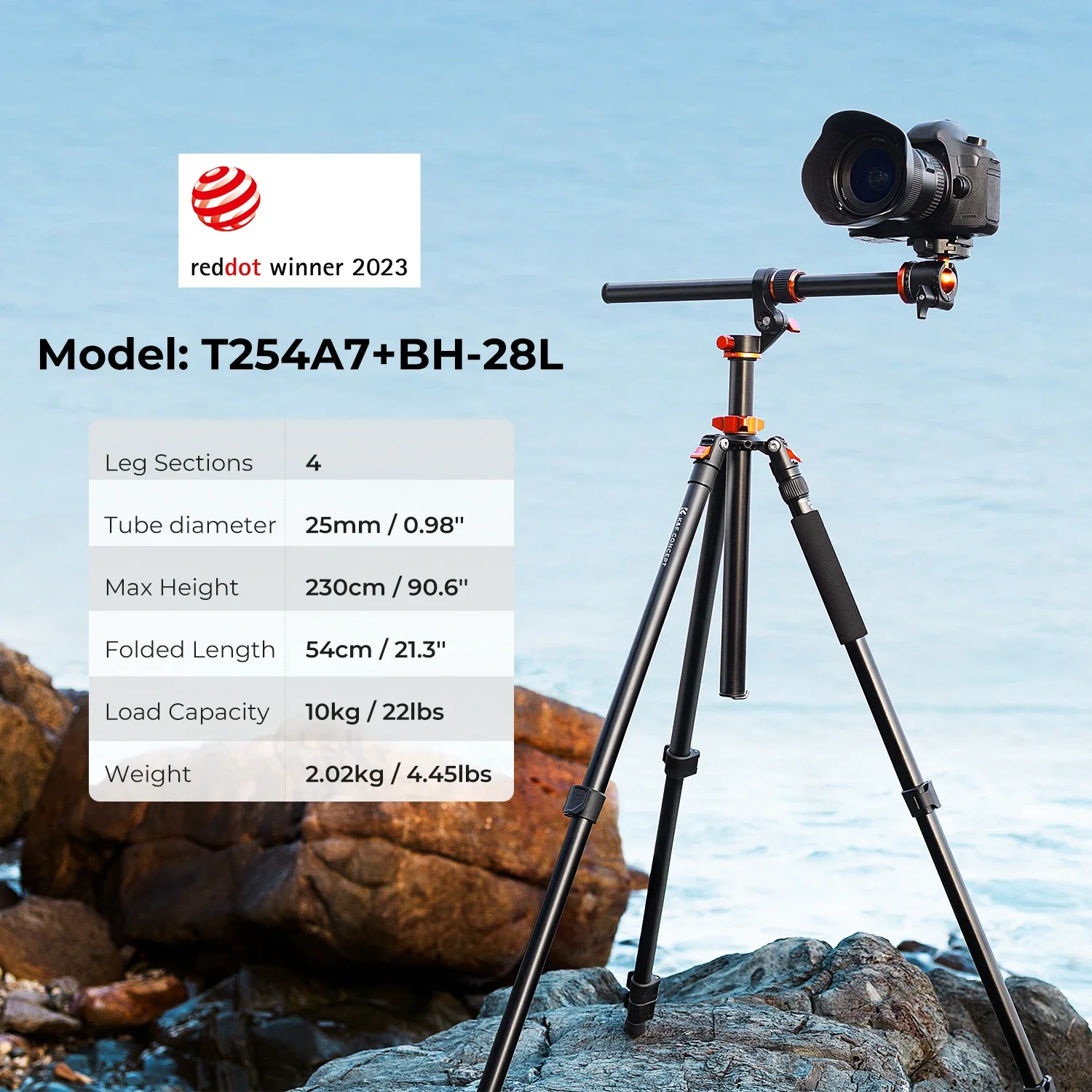K&F CONCEPT 90''/230cm Horizontal Overhead Camera Tripod Ultra High Reversible Transverse Center Column  Aluminum Tripod Monopod