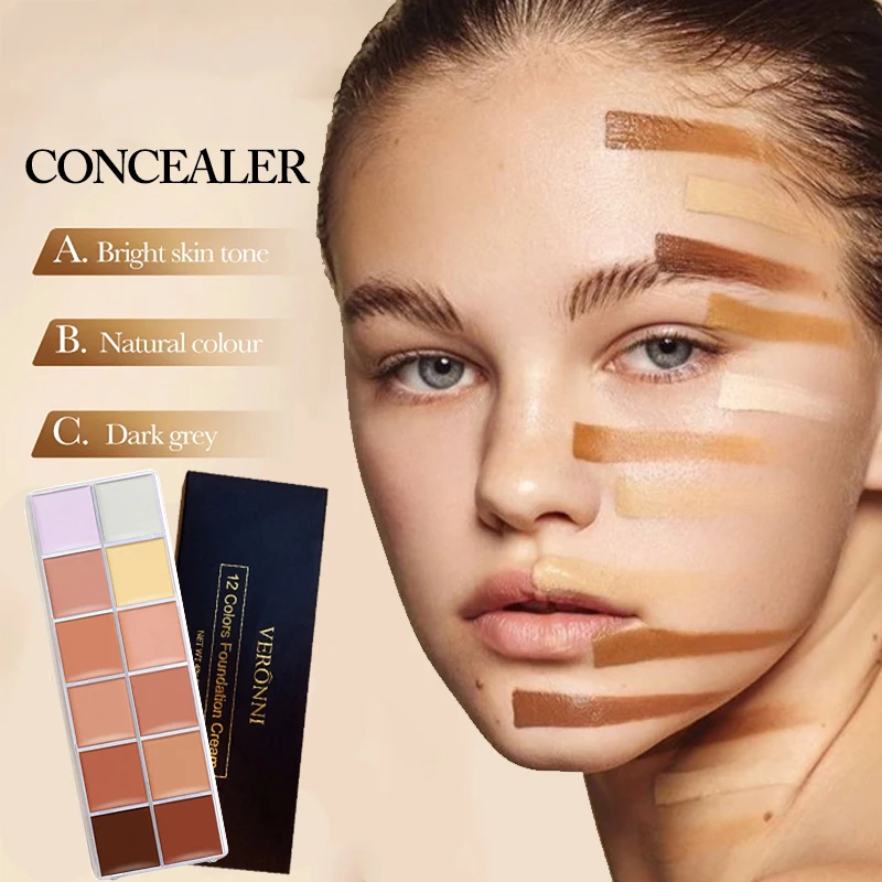 Professional Concealer 12 Colors Palette Cover Acne Dark Circles Waterproof Moisturize Lasting Face Contour Base Cosmetics
