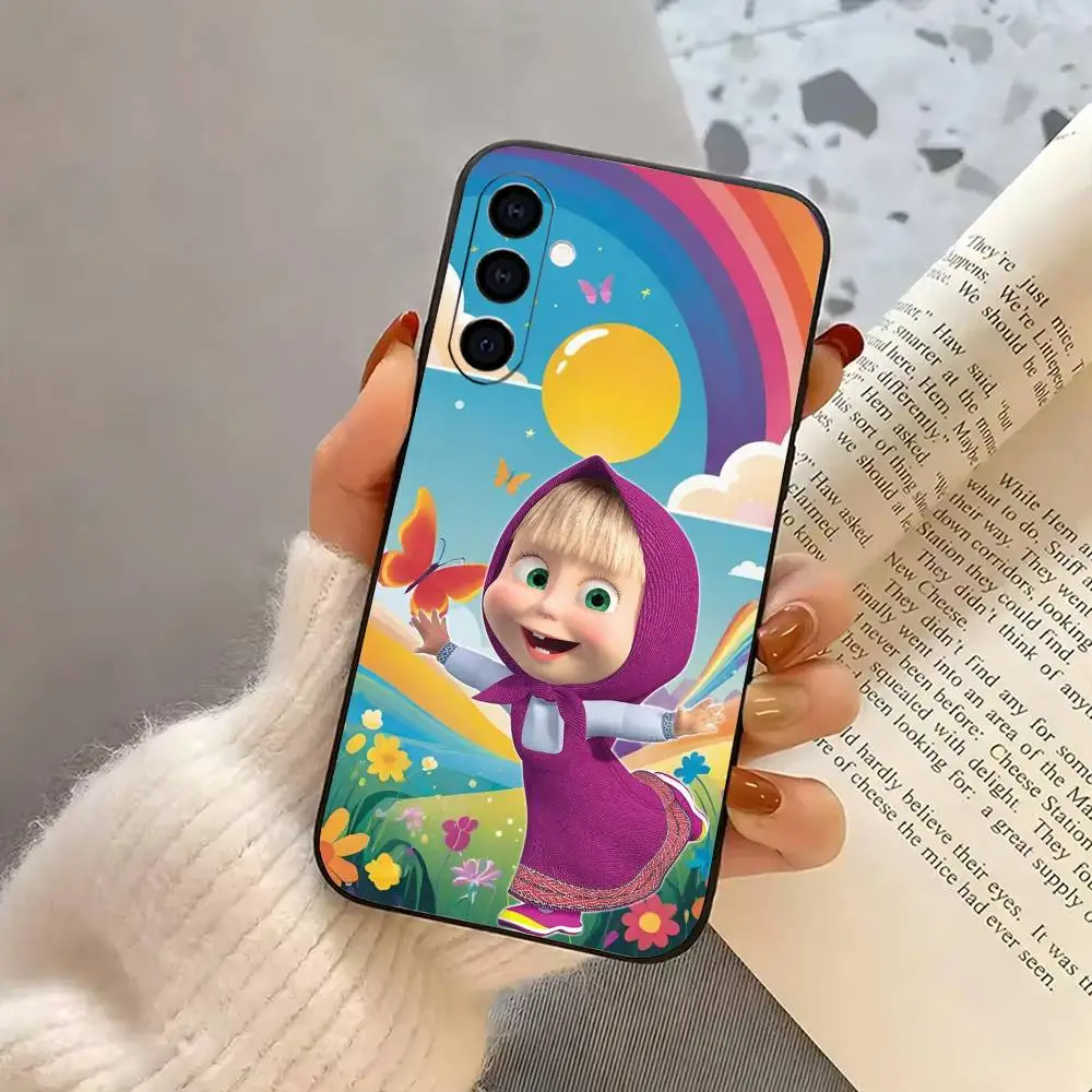 Cute M-Masha and the B-Bears Phone Case For Samsung Galaxy A73,A72,A71,A70,A53,A52,A51,Others Soft Black Cover