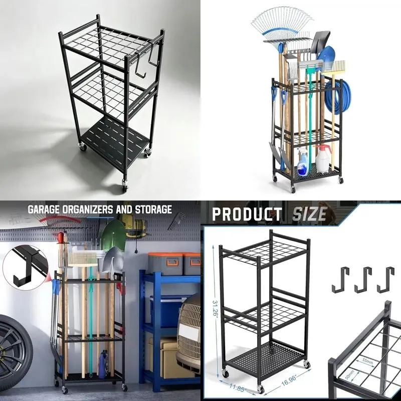 Heavy Duty Steel Garden Tool Storage Rack 35 Piece Long Handled Organizer for Garage Shed Outdoor Equipment Holder