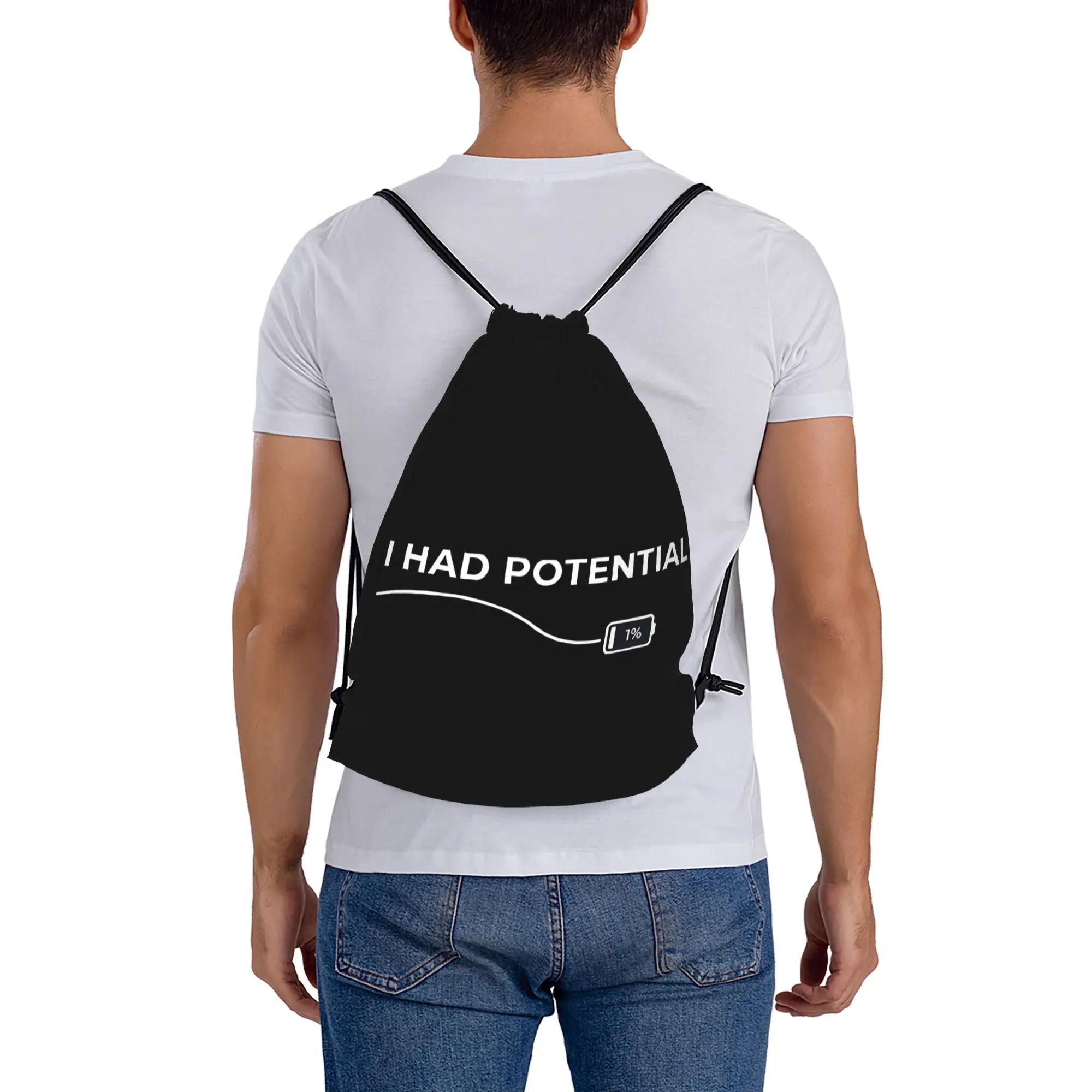 I Had Potential Low Battery Meme Tech Multi-function Pocket Men Women Storage Backpack Teenager Travel Bag Print Drawstring Bags