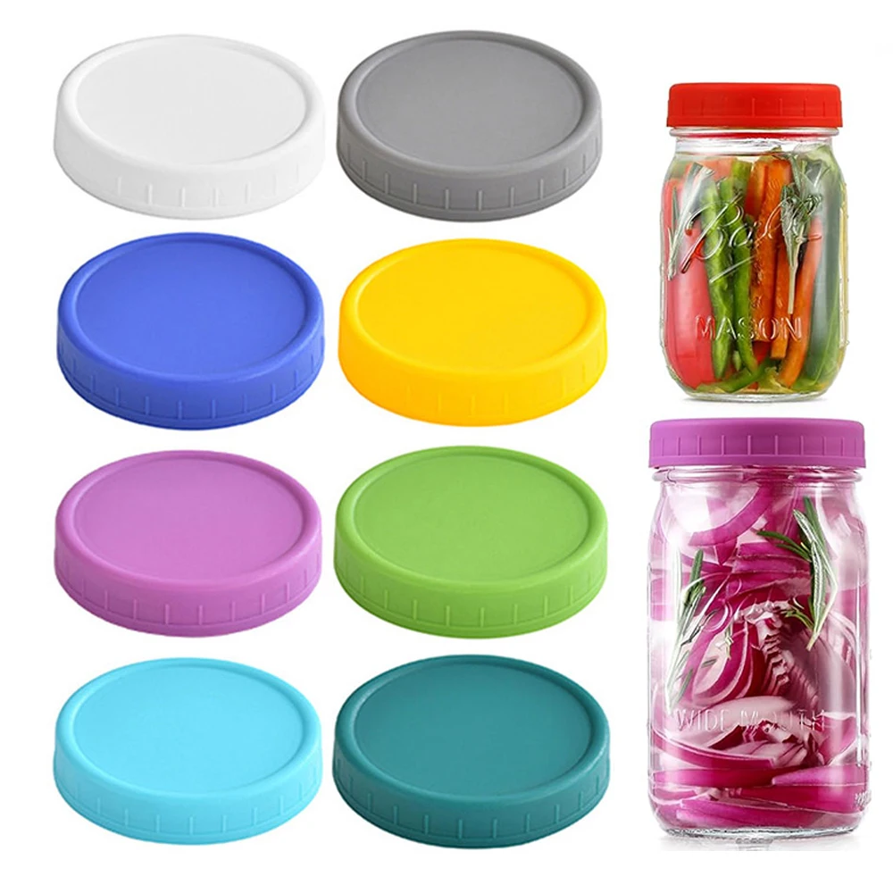 12 Uds Mason-Jar tapas de plástico 70mm/86mm Multicolor Compatible bola Kerr marcas reutilizables a prueba de fugas tapas de silicona de sellado cocina