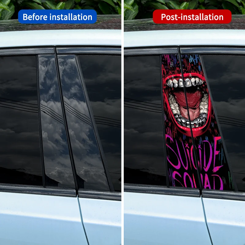 1/2PCS Clown Laughing Car Stickers Auto B Pillar Waterproof Decoration Cover Scratches DIY Car Doors Pillar Joker Vinyl Decals