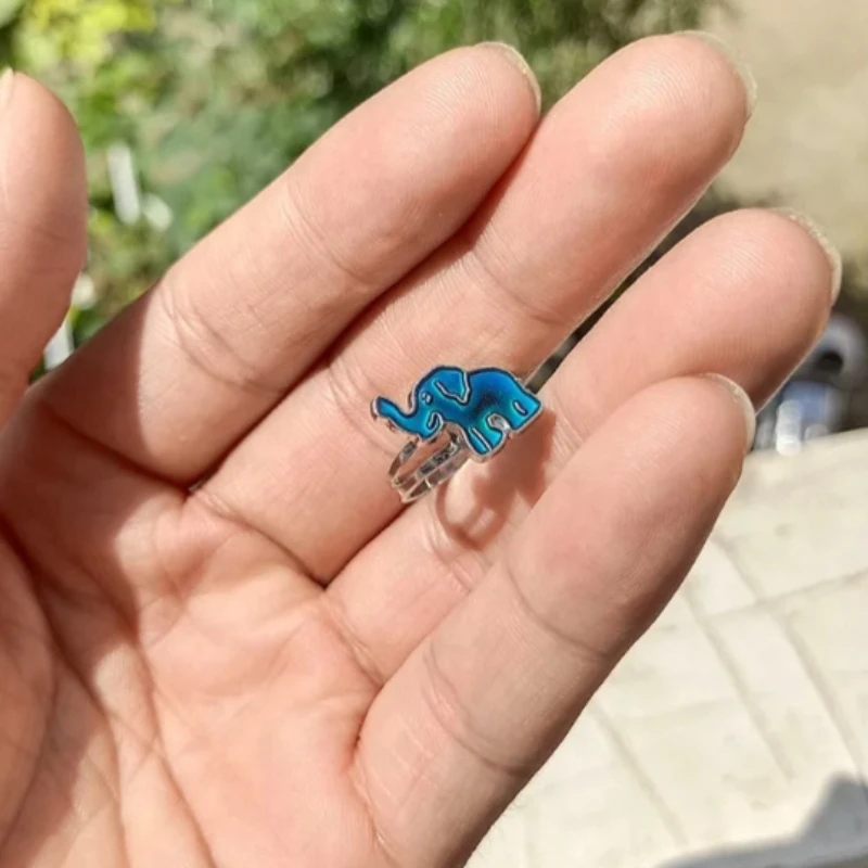 Fashion Cartoon Cute Animal Elephant Temperature-sensitive Mood Color-changing Ring Opening Adjustment Magic Multicolor Jewelry