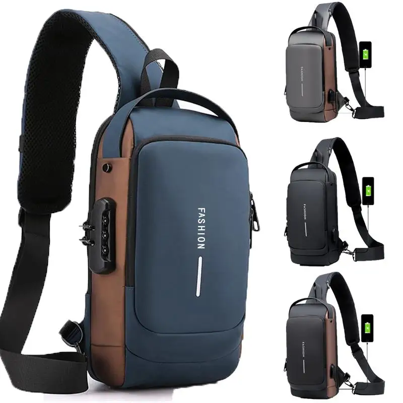 New Sling Bag Travel Shoulder Bag Waterproof Sports Chest Bag Anti-theft Crossbody Bag for Men USB Charging Bolso Para Hombre