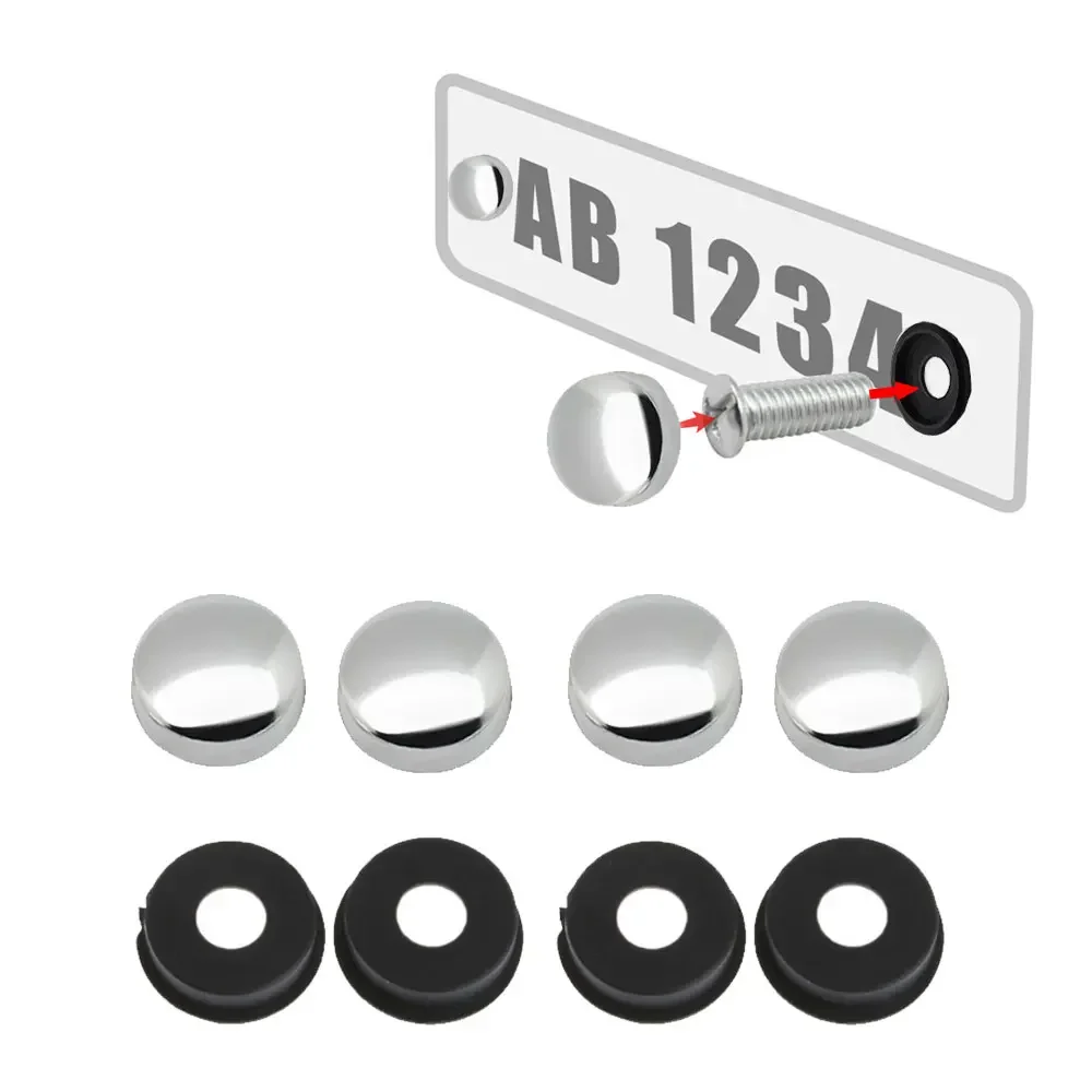 4PCS Car License Plate Tag Mounting Holder Frame Shield Screw Cap Cover Screw Nut Cap + Bolt Universal for Car Truck Motorcycle