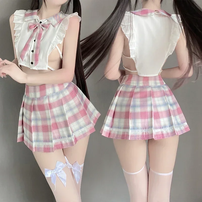 Disfraces de marinero para estudiantes sexys para mujer, lencería transparente con abertura erótica, conjunto de ropa interior, uniforme JK de colegiala japonesa