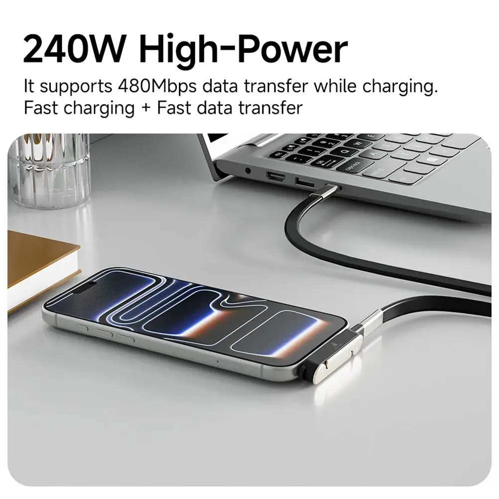 240W USB-C-Ladekabel mit 360-Grad-drehbarem, verstecktem Ständer aus Zinklegierung und Silikon, Typ-C-PD-Datenkabel für Gaming und Büro