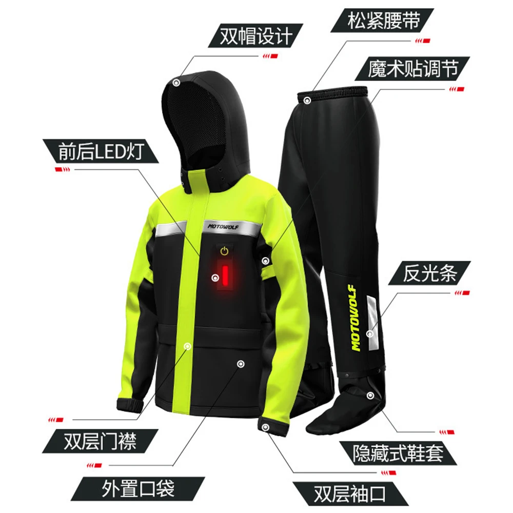 Motorcycle Riding Split Raincoat Outdoor Riding Reflection With Warning Light Raincoat Upgrade Hidden Shoe Cover