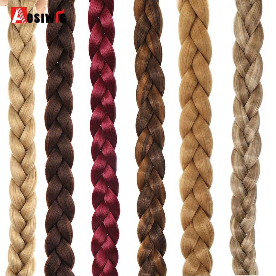 AOSIWIG Synthetic Long Braided Ponytail Hairpieces with Elastic Rubber Band Heat-resistant DIY Ponytail Extensions for Women