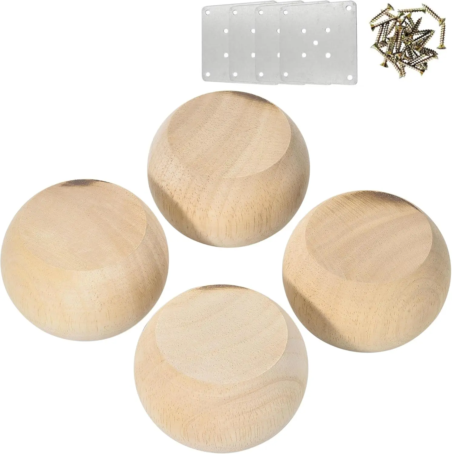 

Set of 4 Furniture Legs Unfinished Solid Hardwood Round Bun Feet 2inches with Iron Plates for Furniture Ottoman Couch Cabinet So