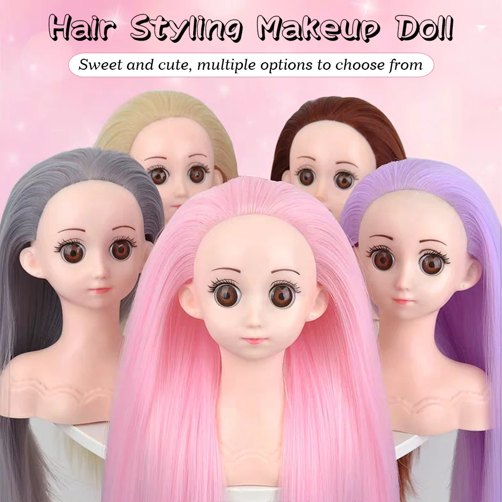 Mannequin Head With Hair For Cosmetology Training Practice Hair Styles Realistic Female Make Up Doll Head With Table Clamp Stand