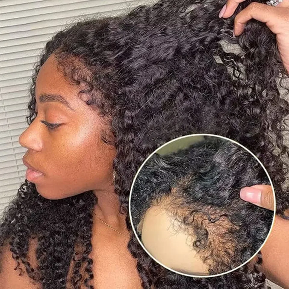 

4C Kinky Edges Baby Hair Lace Wigs 180% 13x4 Lace Frontal Wig Remy Kinky Curly Human Hair Wigs for Women Afro Curly Edges Wig