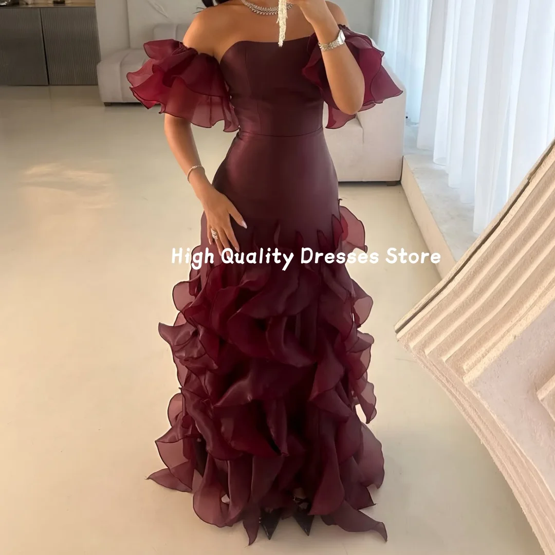 Evening Dresses Strapless Off-The-Shoulder Tiered Organza Flutter Sleeves Layered Ruffle Mermaid Long Formal Outfit Customized ﻿