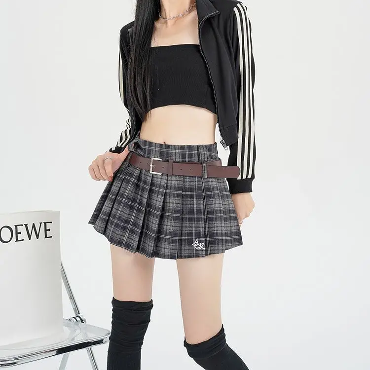 NONSAR American Spice Girls Super Short Embroidery Y2k Skirt Women Spring New Casual Plaid High-waisted Pleated Skirt Faldas