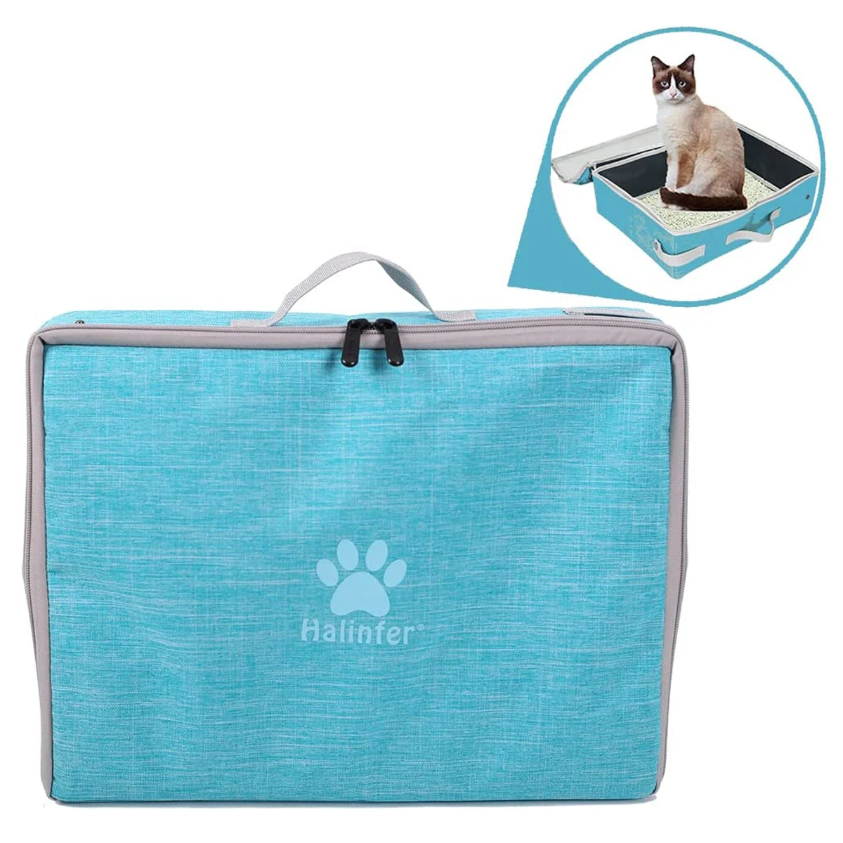 Portable Cat Travel Litter Box with Lid, Collapsible Car Cat Litter Box Waterproof and Easy to Clean