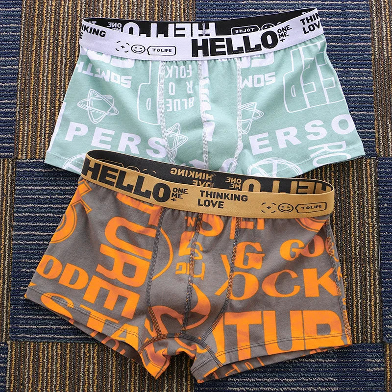Men\'s New Underwear Boxer Shorts Teenage Printing Underwear Boxer Shorts Student Underwear Shorts Boxer Shorts Mid-Waisted