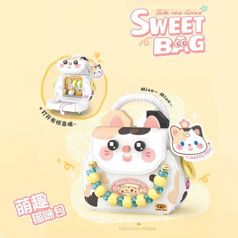 Mini Building Block Cute Cat Handbag Princess Pink Jewelry Building Block Set Home Decoration Brick Girl Toy Gift