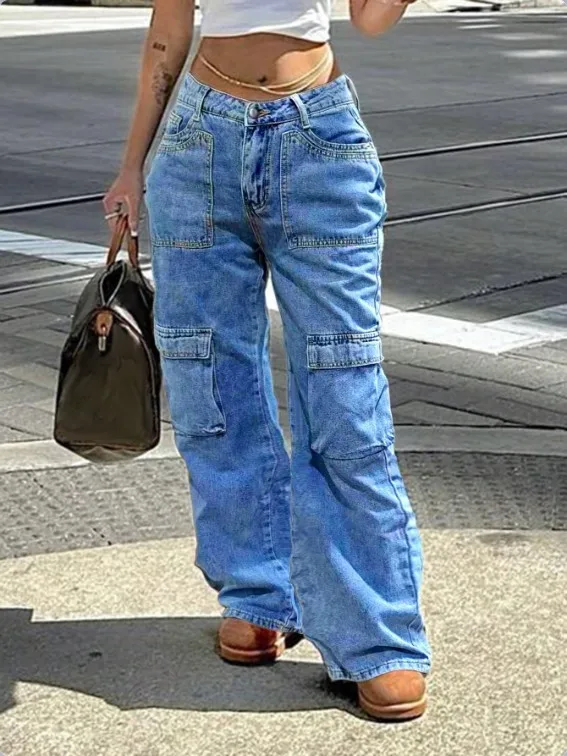 Women's Jeans 2026 New Spring Autumn Retro Multi Pocket Design High Waist Streetwear Casual Workwear Straight Leg Jeans