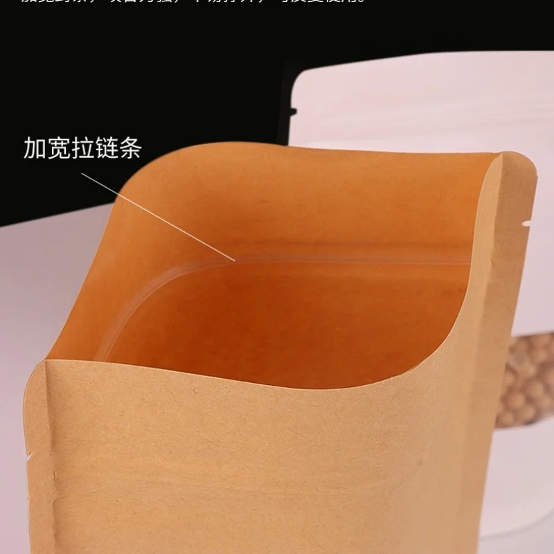 50pcs Stand Up Kraft Window Resealable Zipper Bags for Coffee Tea Nuts Candy Snacks Food Packaging Storage Bulk Pack