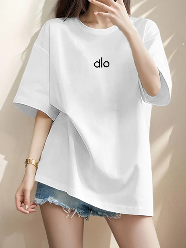 Cseta de Aodão Fena de Corte Solto com Estampa de Letras Manga Curta Estilo Casual de Crimento Médio Novo Estilo ...