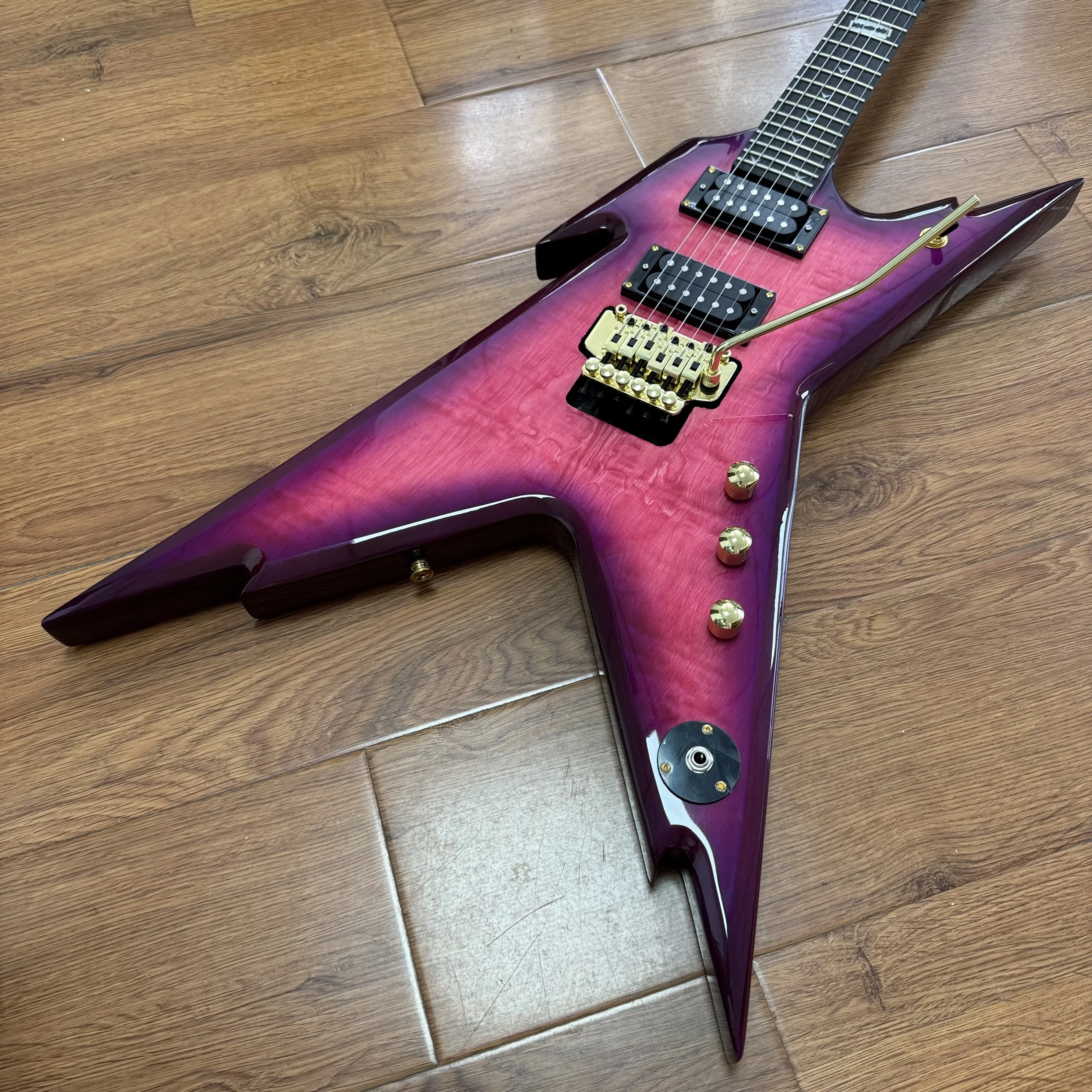 Deambag Electric Guitar with Gradient Purple-Pink Flame Maple Veneer, Two Black Enclosed High-Power Dual Pickups, Golden Double Tuning Pegs, Ebony Fingerboard and White Frets. Available in US Warehouse. Free Shipping. - view 3
