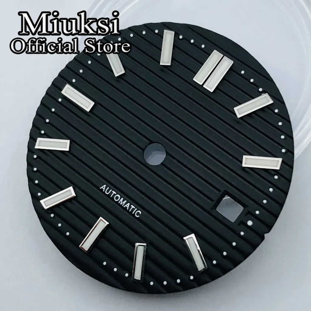 Miuksi 29.7mm black blue brown watch dial luminous fit NH35 ETA2824 2836 Miyota 8205 8215 821A Mingzhu DG2813 3804 movement