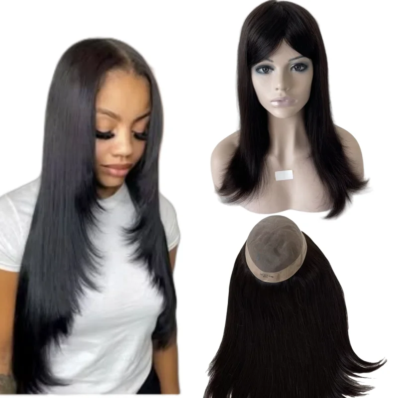 

16-дюймовые перуанские системы натуральных волос # 1B Цвет 150% Плотность 8x10 Моно Топпер для чернокожих женщин