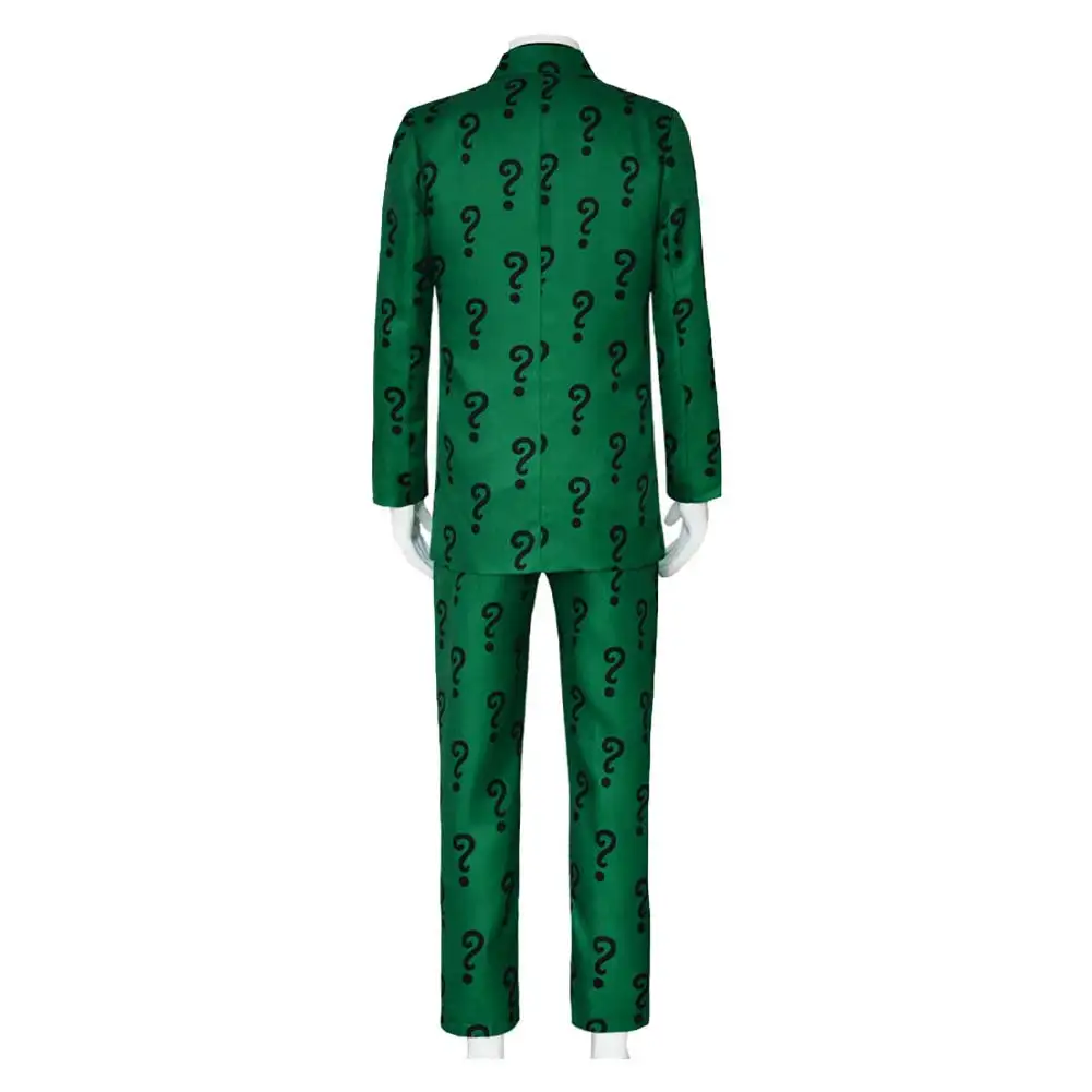 TV Riddler Cosplay Costume Fantasy Uniform Shirt Coat Pants Tie Mask Adult Men Outfits Halloween Carnival Party Disguise Suit