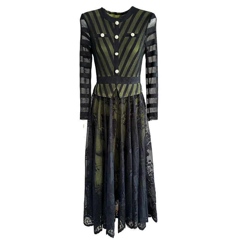 Miyake abito ampio pieghettato vendita calda africana sexy elegante manica lunga vita abiti finti in due pezzi donna 2025 nuovo