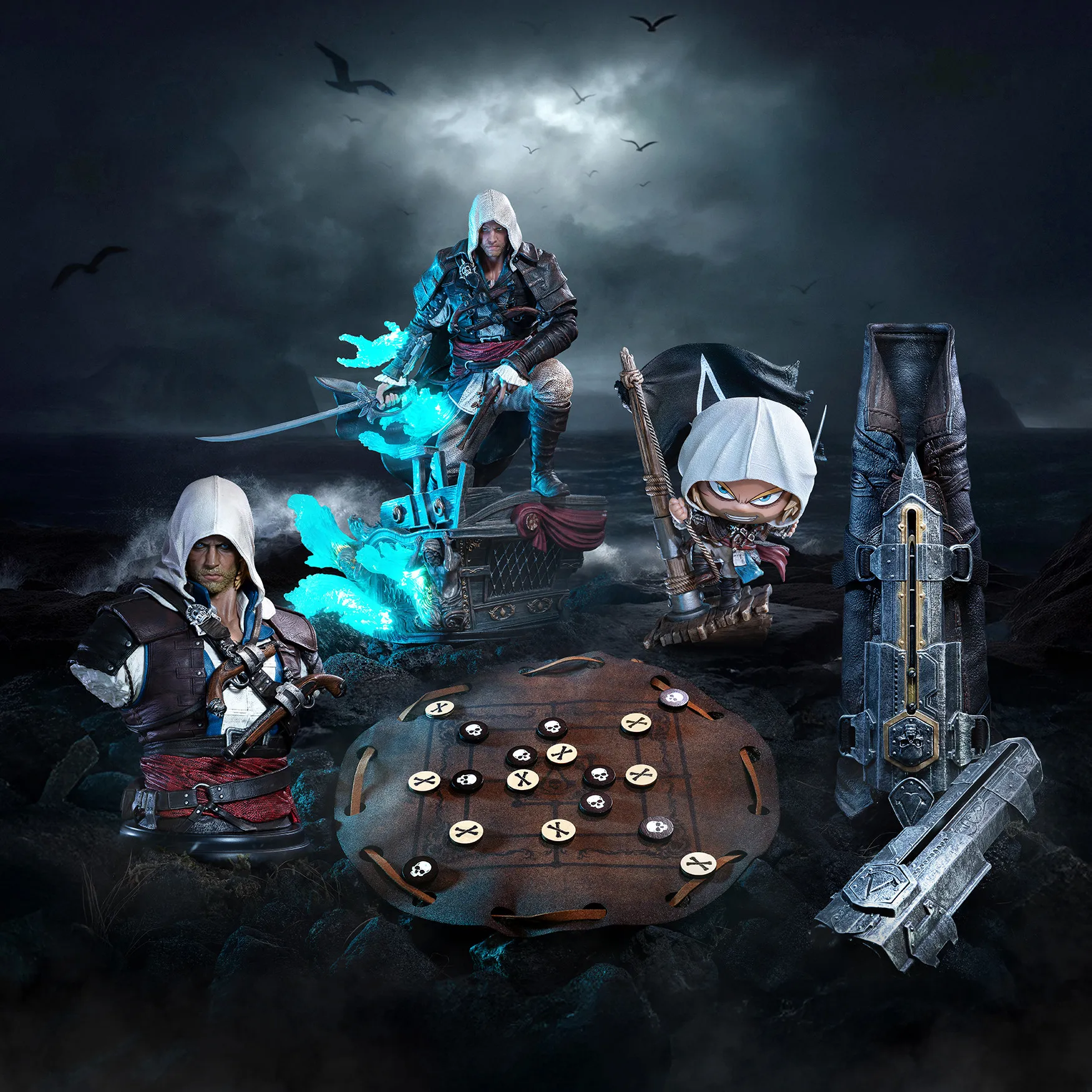 Assassin Creed Black Flag Edward Kenway Collectible Statue Pvc Led Light Desktop Ornament For Adult Game Fans Collection