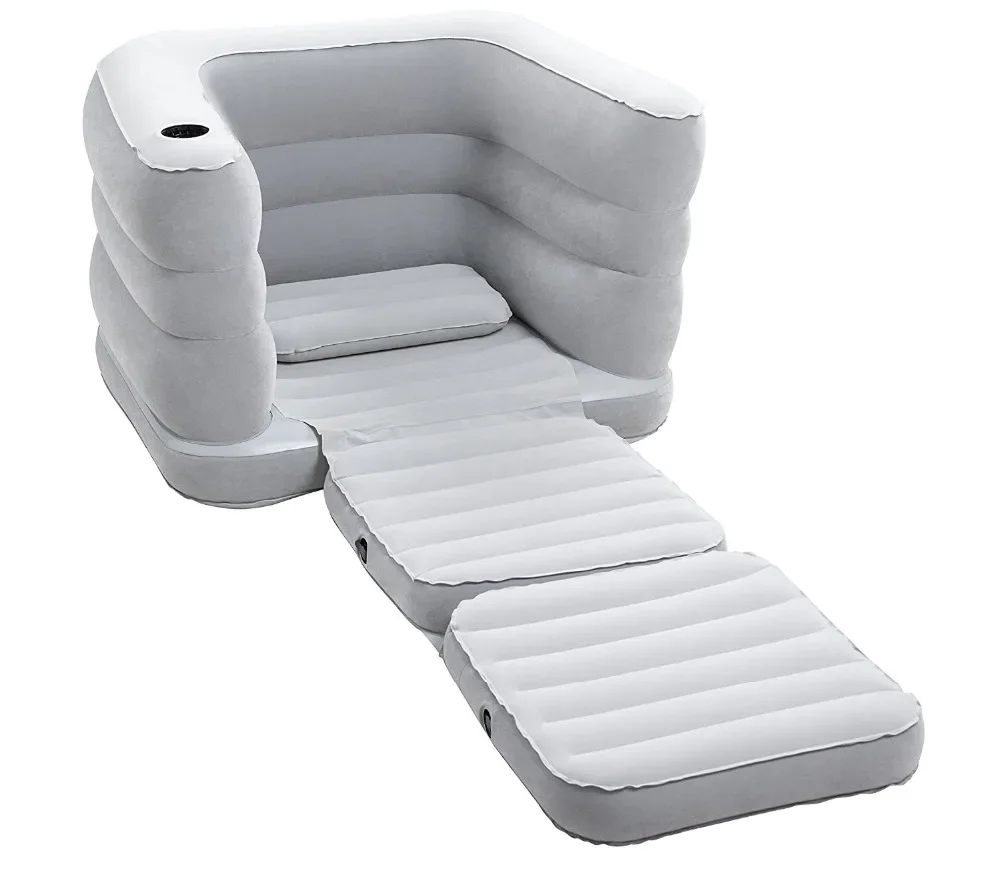 

GM75065 79'' x 40 ''x 25'' Multi-Max II Inflatable Folding Air Chair and Bed Combo Gray with cup holder