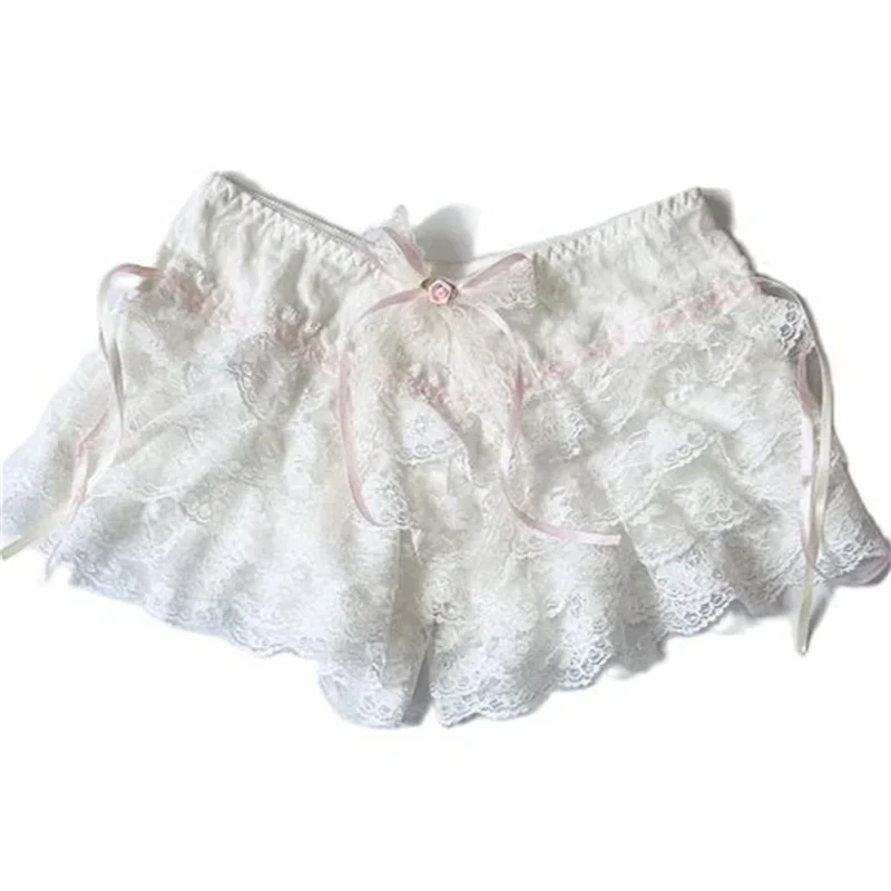 

Women Y2k Bow Lolita Bloomers Ruffle Lace Trim Pumpkin Short Pants Boy Shorts Layered Bottoms Fairy Sweet Pettipants