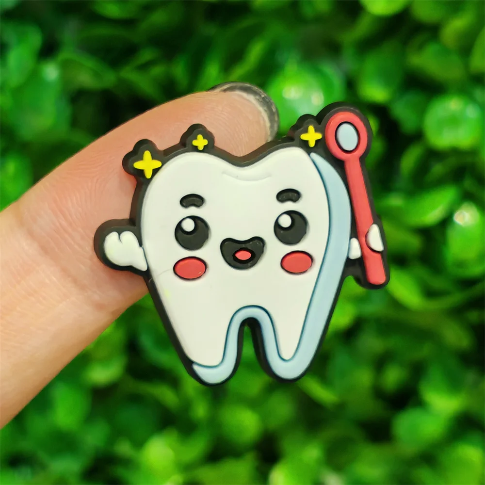 1Pcs Cartoon Teeth Toothbrush Dentist PVC Shoe Charms Slipper Accessories Shoes Buckle Decorations Fit Bracelets Kid Xmas Gift