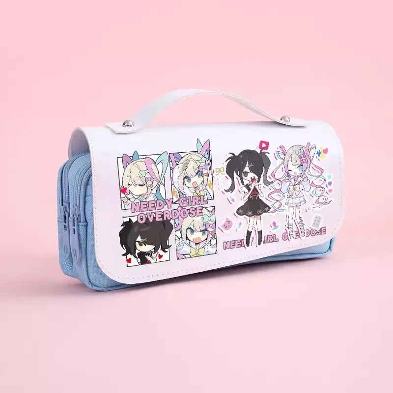 Game NEEDY GIRL OVERDOSED Cosplay KAngel あめちちん Cartoon Oxford Cloth Student PU Leather Flip Pen Bag Pencil Case Stationery