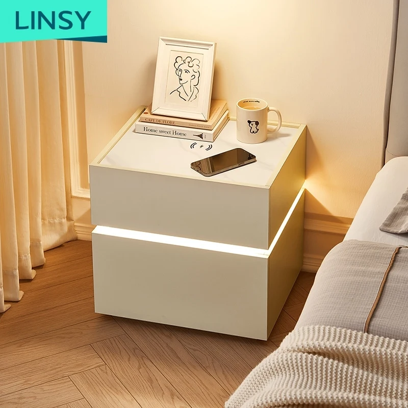 Contemporary Home Hotel Use White Color Smart Bedside Table with Wireless Charging LS459B2-A