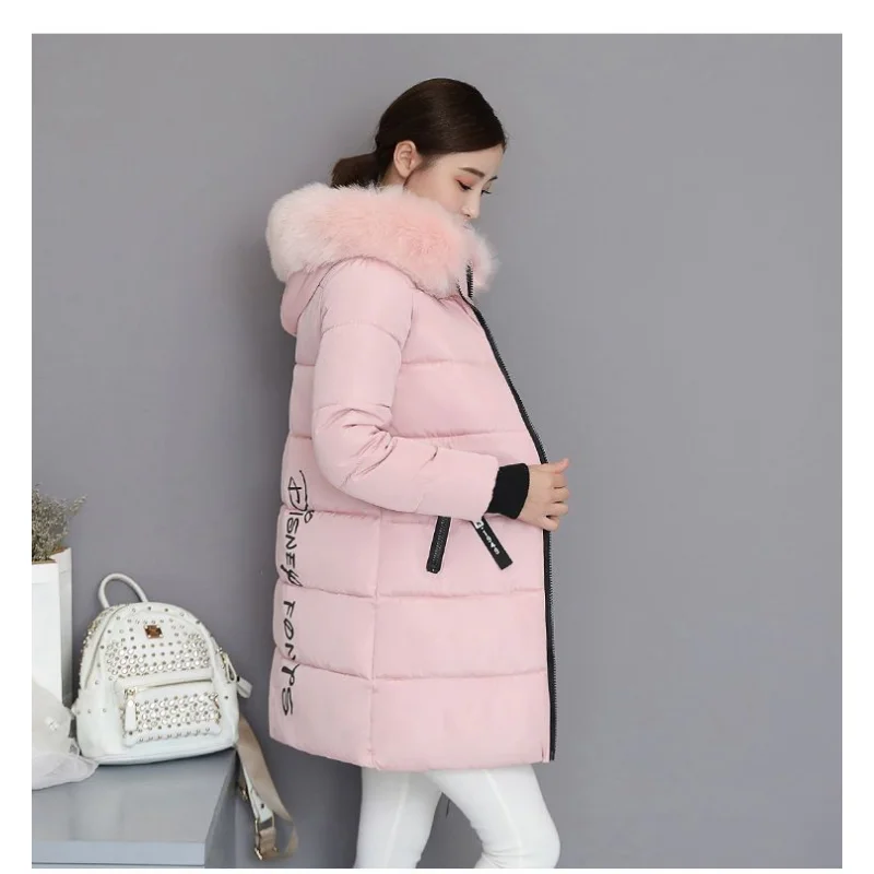 2023 New Women Down Cotton Coat Winter Jacket Female Mid Length Version Parkas Artificial Fur Collar Outwear Slim Was Overcoat