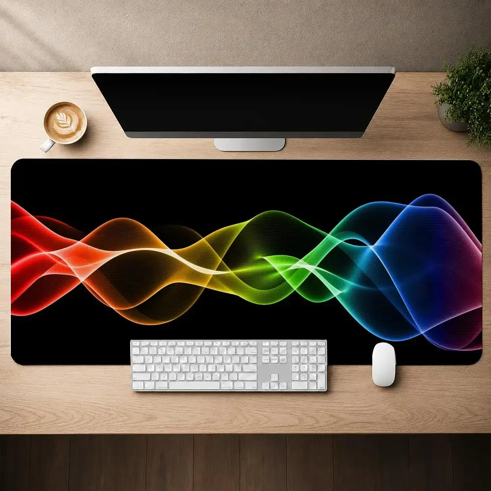Smoke Waves Rays Light Abstract Mouse Pad Anti-Slip Rubber Base Extended Desk Mat For Gamers Office Computer Accessories