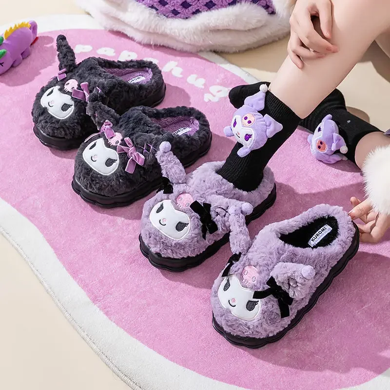 Winter Kuromi Anime Kawaii Sanrio Ins Cotton Warm Shoes Cute Cartoon Soft Slipper Indoor Home Shoes Lovely Gifts for Kids