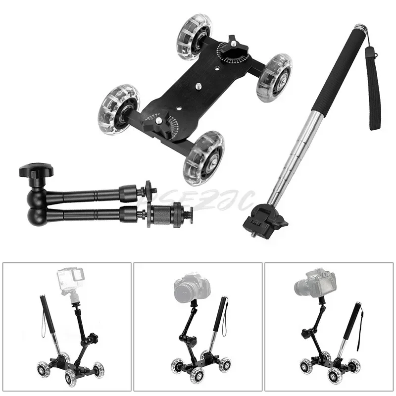 Cursore da tavolo per fotocamera Dolly Puleggia direzionale da tavolo per riprese di auto Mini stabilizzatore per auto video per fotocamera DSLR