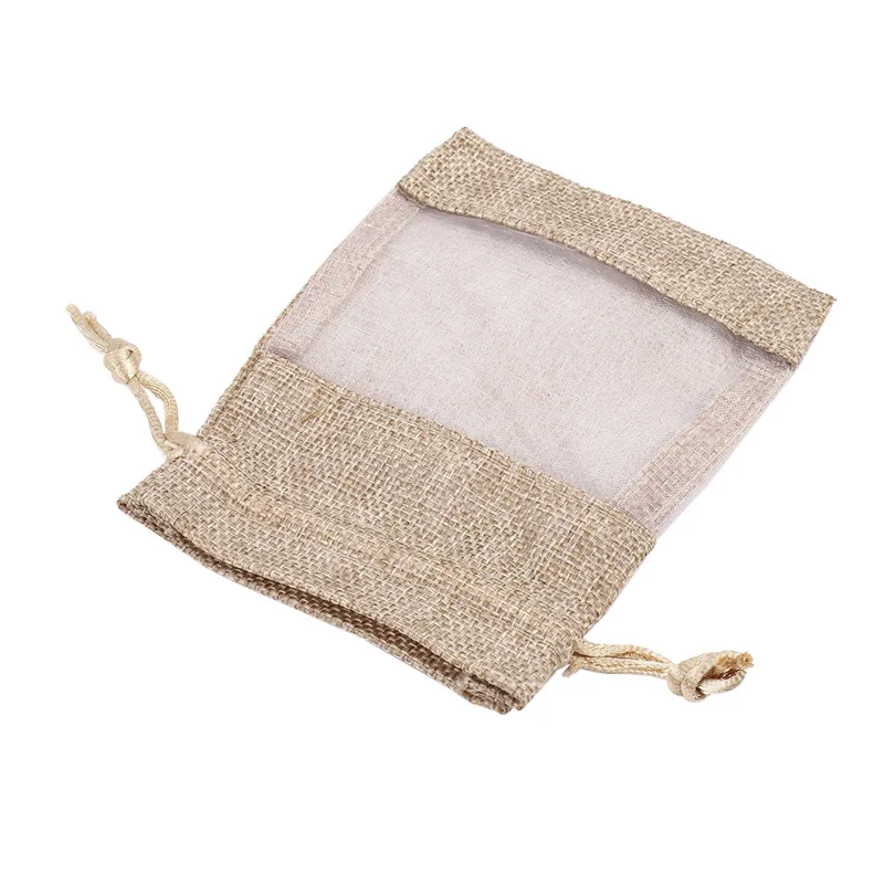 ABLN-180 szt. Lniane woreczki z organzy, woreczki z jutowego materiału ze sznurkiem, torby na prezenty świąteczne, torby na upominki ślubne, 10X14cm